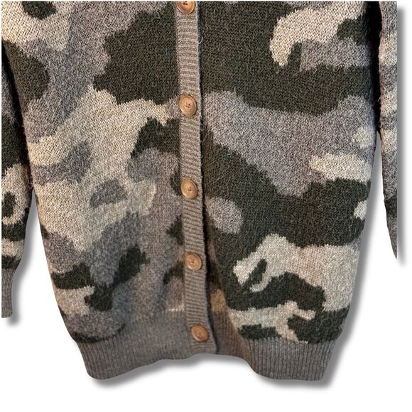 Lucky Brand Wool Blend Camouflage Cardigan Sweater Small Green Button Up Soft - Picture 5 of 11